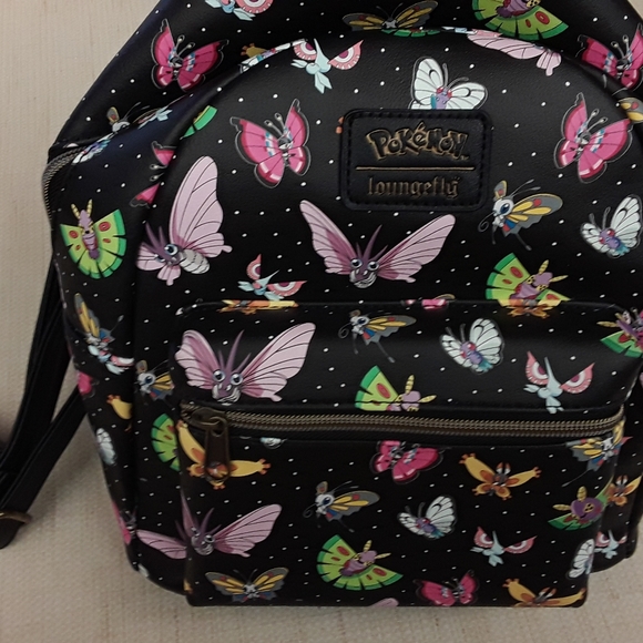 Pokemon Loungefly Black Backpack Venomoth Butterfree faux leather NWT - Picture 4 of 10